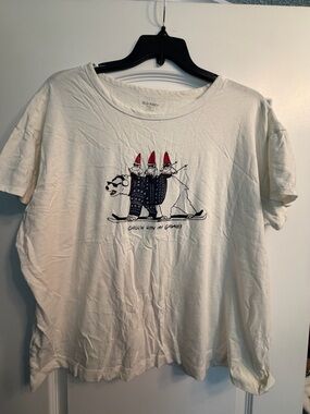 Old Navy White Graphic Tee with Red and Navy Gnome Design